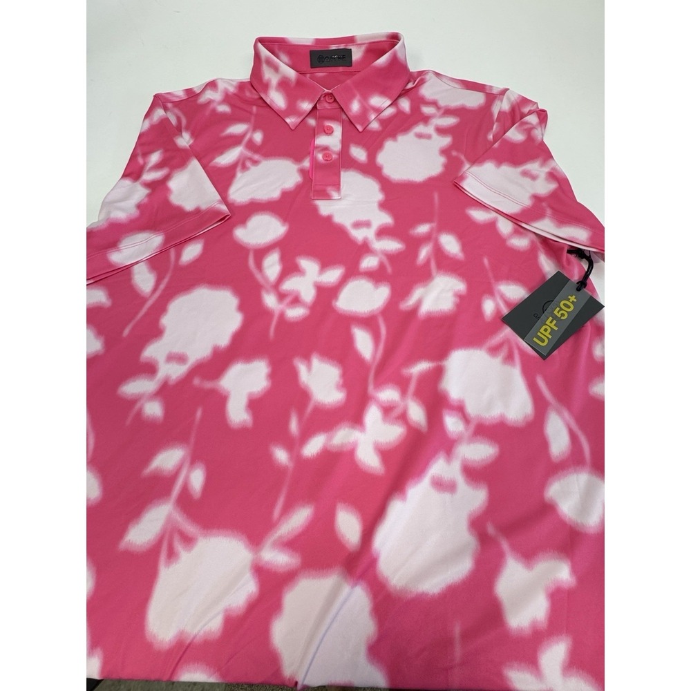 NWT G/Fore BLUR Floral Tech Knockout PINK Performance Golf Polo Shirt LARGE $110 - Picture 6 of 10